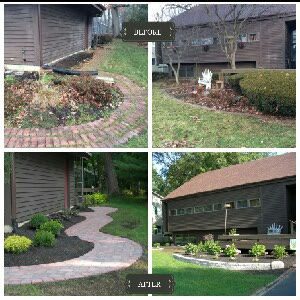 Landscape Design of a paver walkway and backyard planter in Munster
