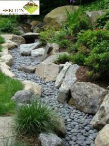 Landscape Design in St. John with rock bed and plants